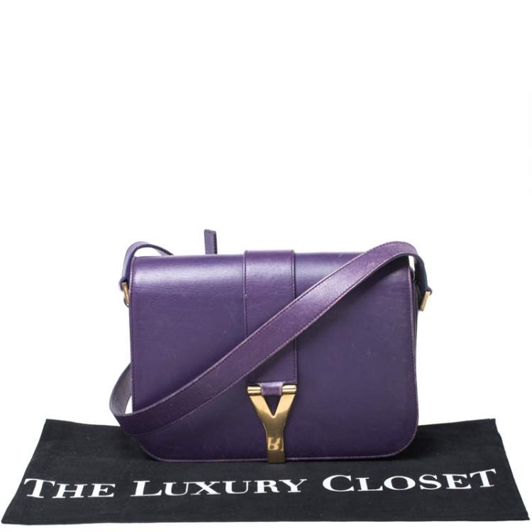 Pre Owned Saint Laurent Paris Purple Leather Ligne Y Charm Crossbody Bag 