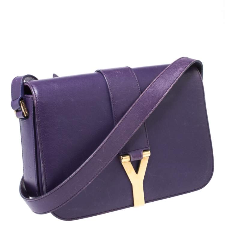 Pre Owned Saint Laurent Paris Purple Leather Ligne Y Charm Crossbody Bag 