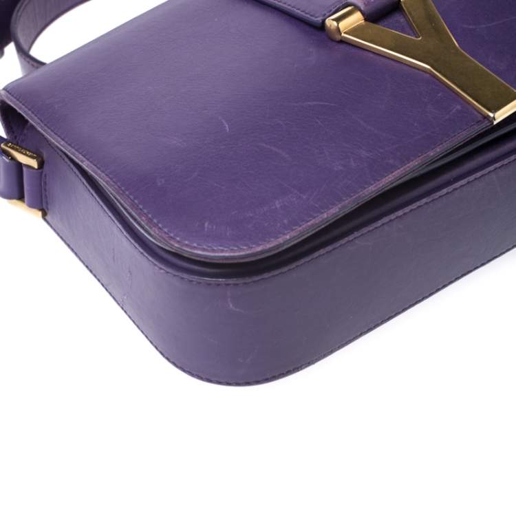 Pre Owned Saint Laurent Paris Purple Leather Ligne Y Charm Crossbody Bag 