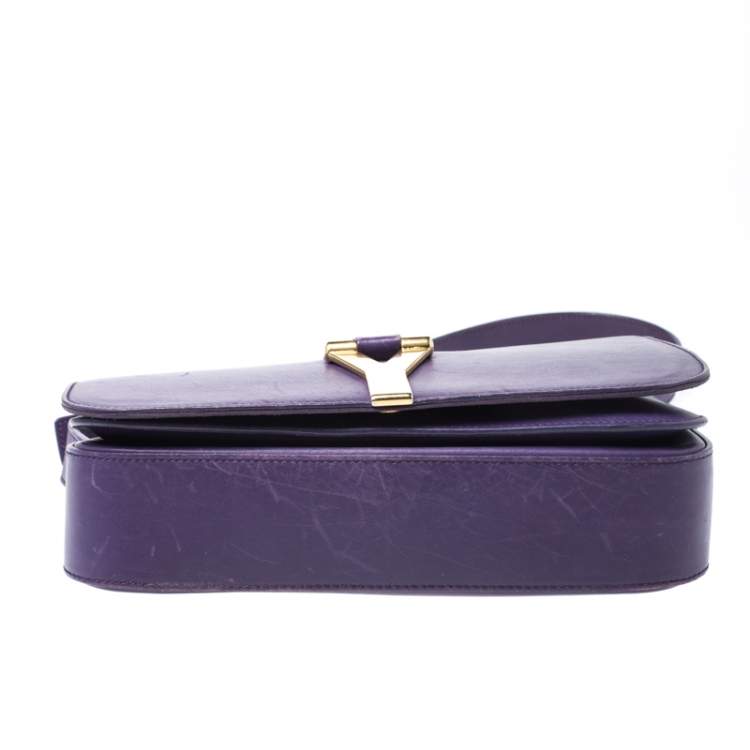 Pre Owned Saint Laurent Paris Purple Leather Ligne Y Charm Crossbody Bag 