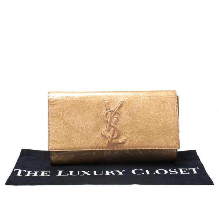 Pre Owned Yves Saint Laurent Light Yellow Patent Leather Belle De Jour Clutch