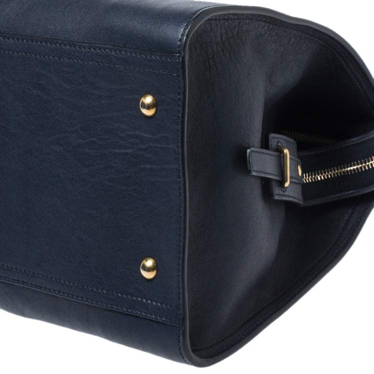 Pre Owned Saint Laurent Navy Blue Leather Medium Cabas Chyc Satchel
