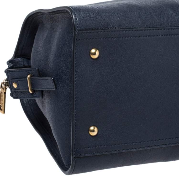 Pre Owned Saint Laurent Navy Blue Leather Medium Cabas Chyc Satchel