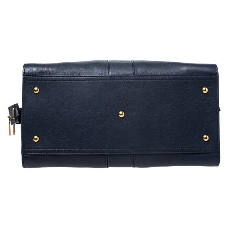 Pre Owned Saint Laurent Navy Blue Leather Medium Cabas Chyc Satchel