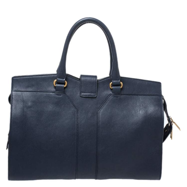 Pre Owned Saint Laurent Navy Blue Leather Medium Cabas Chyc Satchel