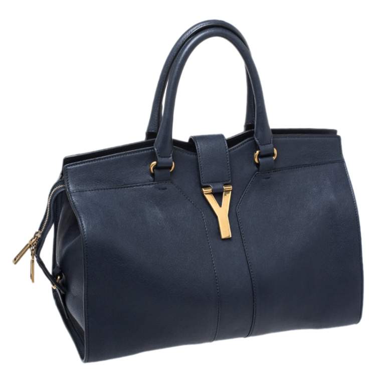 Pre Owned Saint Laurent Navy Blue Leather Medium Cabas Chyc Satchel