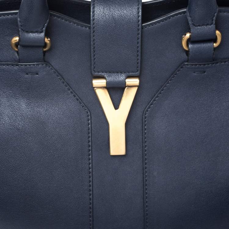 Pre Owned Saint Laurent Navy Blue Leather Medium Cabas Chyc Satchel