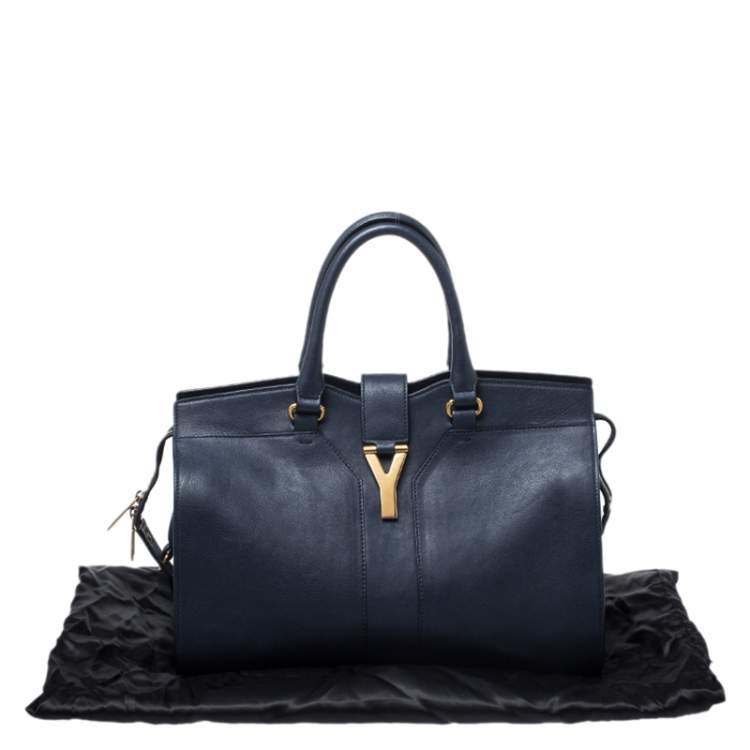 Pre Owned Saint Laurent Navy Blue Leather Medium Cabas Chyc Satchel