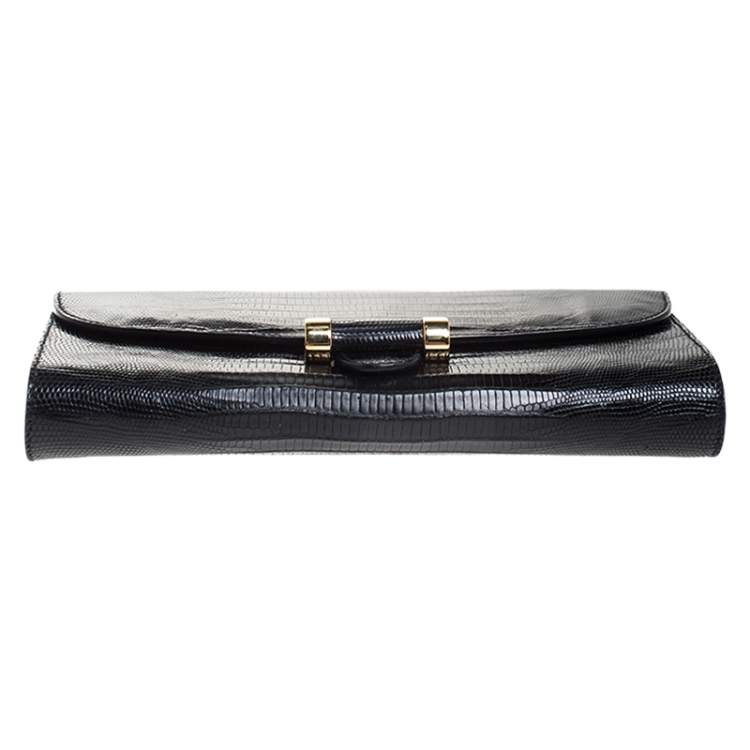 Pre Owned Saint Laurent Black Embossed Leather Muse Clutch