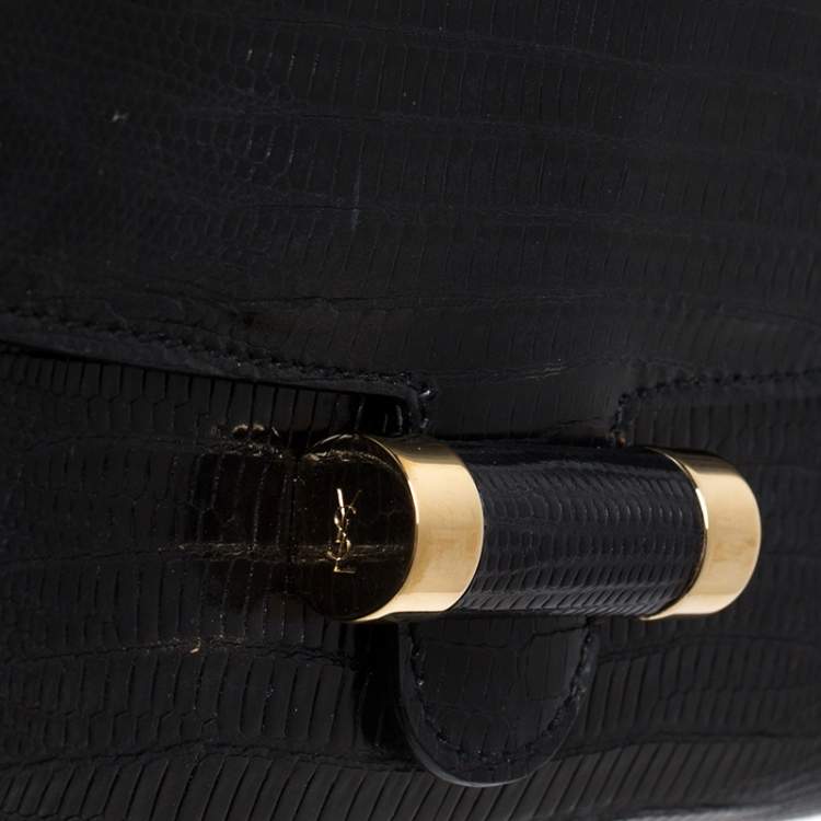 Pre Owned Saint Laurent Black Embossed Leather Muse Clutch