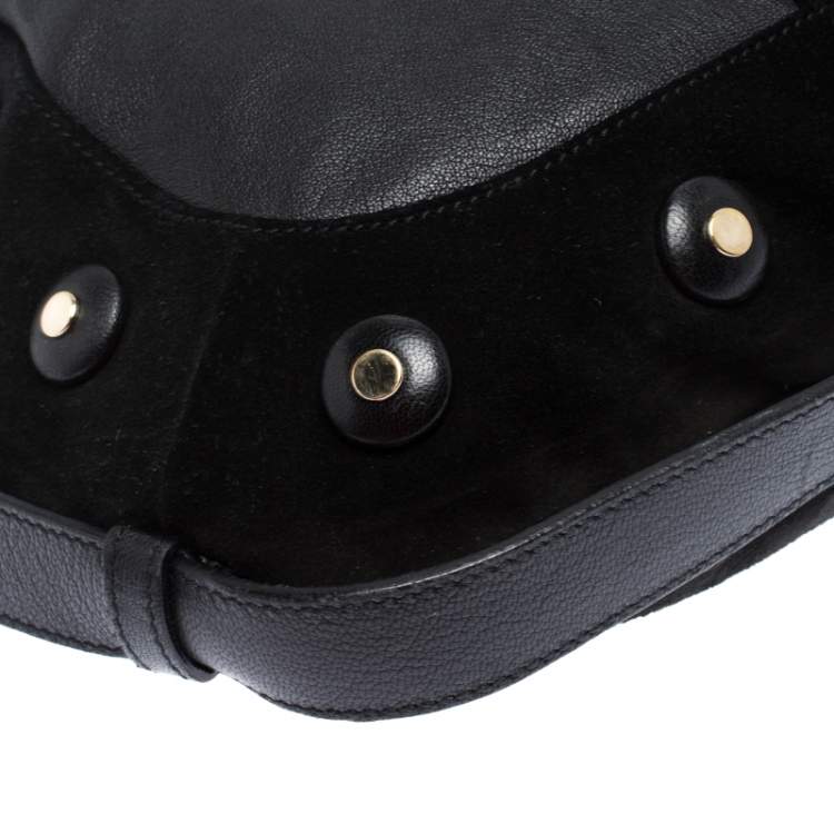 Pre Owned Saint Laurent Paris Black Leather and Suede Studded Mombasa Hobo