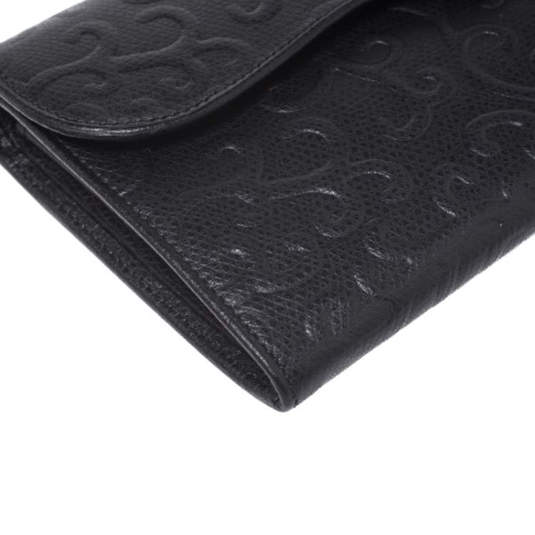 Pre Owned Saint Laurent Black Embossed Leather Continental Wallet