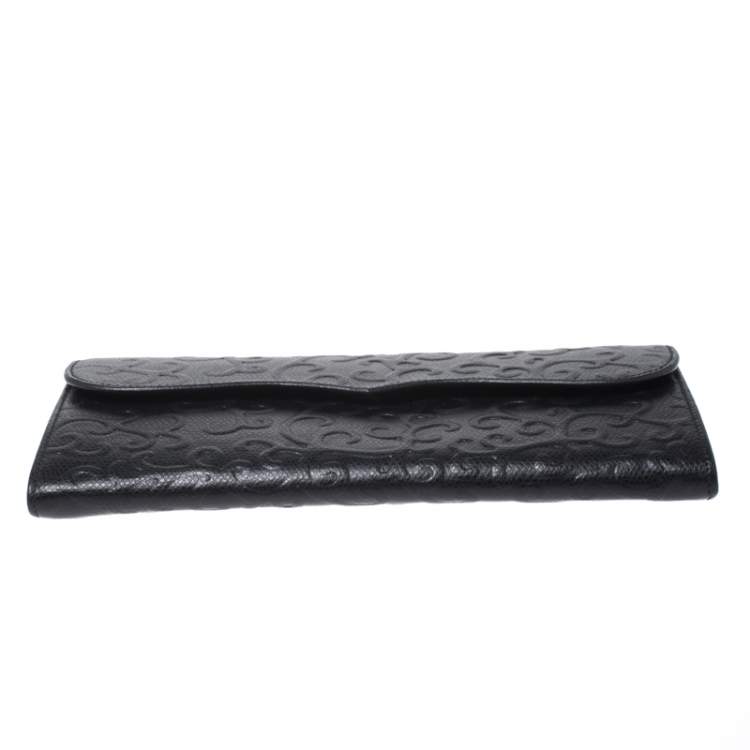 Pre Owned Saint Laurent Black Embossed Leather Continental Wallet