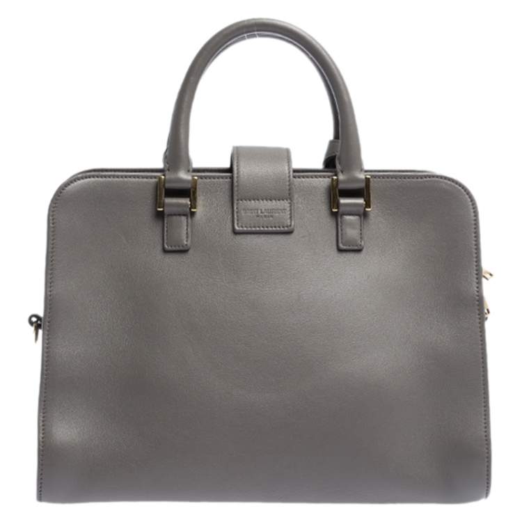 Pre Owned Saint Laurent Grey Leather Baby Monogram Cabas Tote