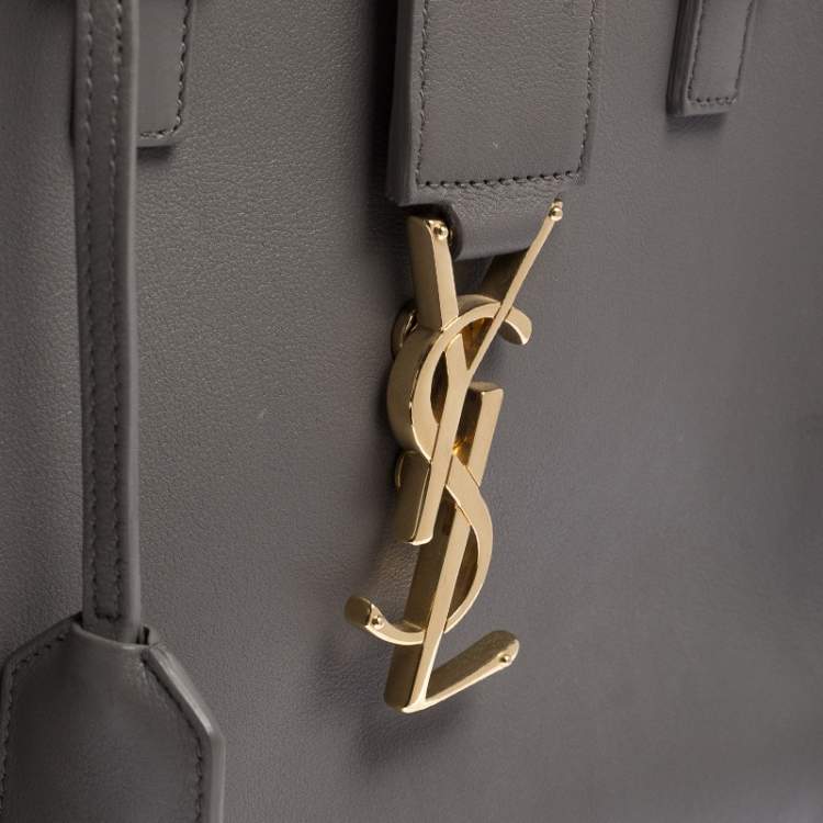 Pre Owned Saint Laurent Grey Leather Baby Monogram Cabas Tote
