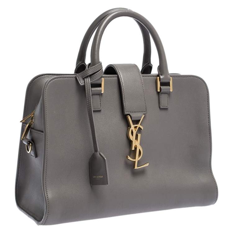 Pre Owned Saint Laurent Grey Leather Baby Monogram Cabas Tote