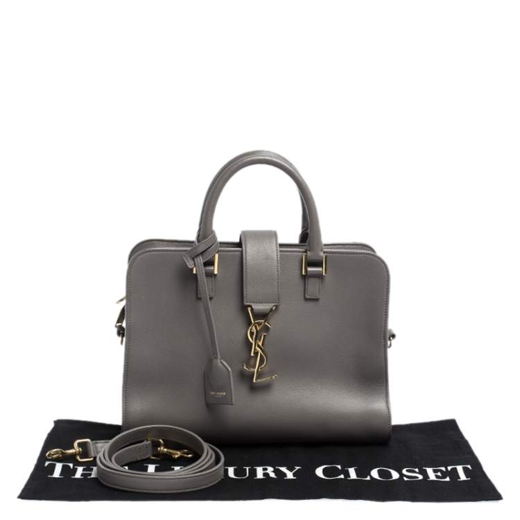 Pre Owned Saint Laurent Grey Leather Baby Monogram Cabas Tote