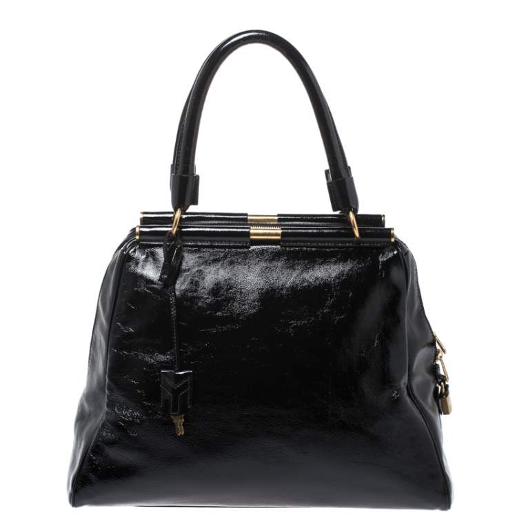 Pre Owned Yves Saint Laurent Black Patent Leather Medium Majorelle Satchel