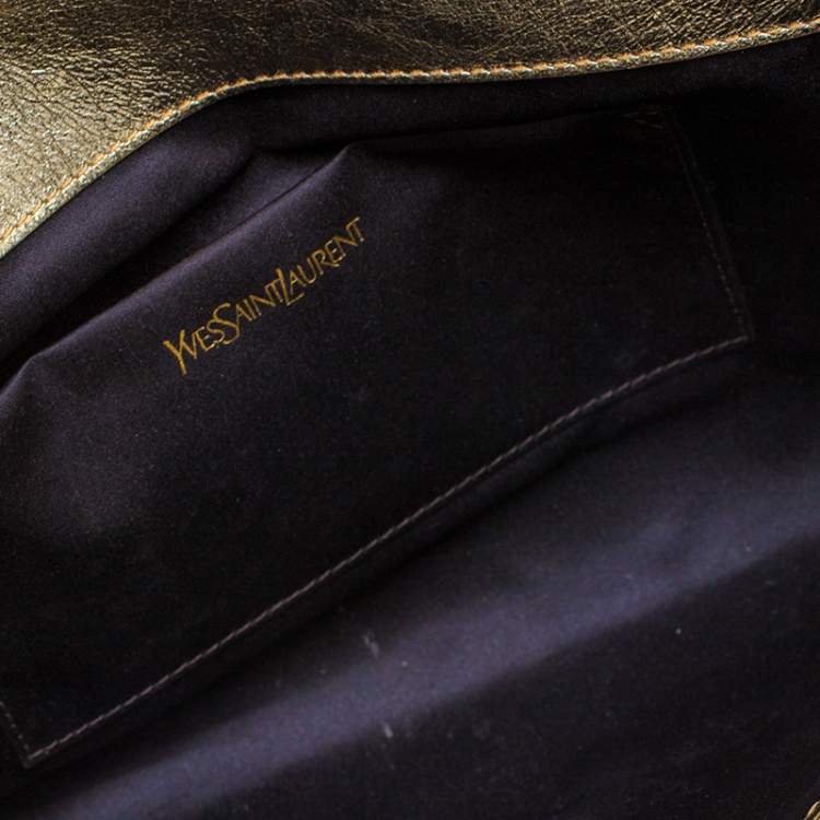 Pre Owned Saint Laurent Metallic Gold Leather Belle De Jour Flap Clutch
