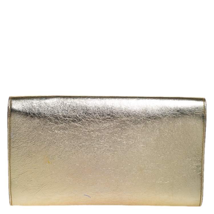 Pre Owned Saint Laurent Metallic Gold Leather Belle De Jour Flap Clutch
