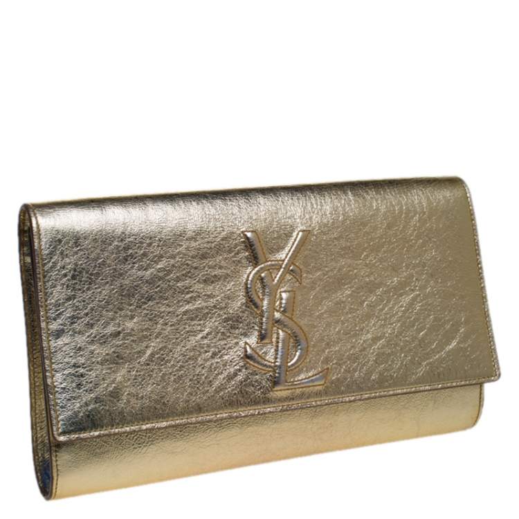 Pre Owned Saint Laurent Metallic Gold Leather Belle De Jour Flap Clutch