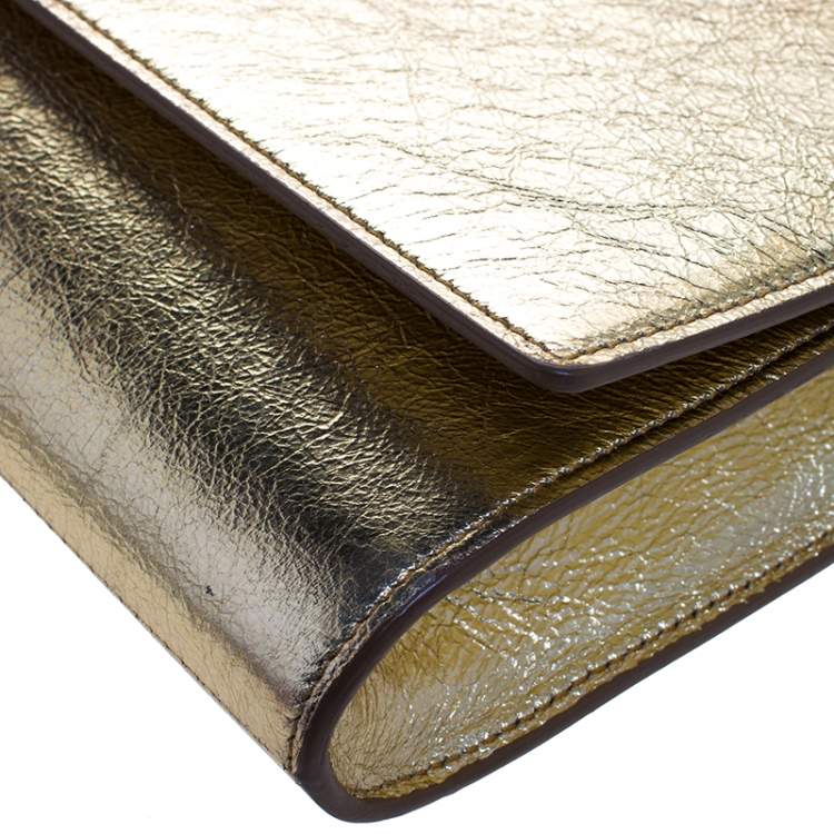 Pre Owned Saint Laurent Metallic Gold Leather Belle De Jour Flap Clutch