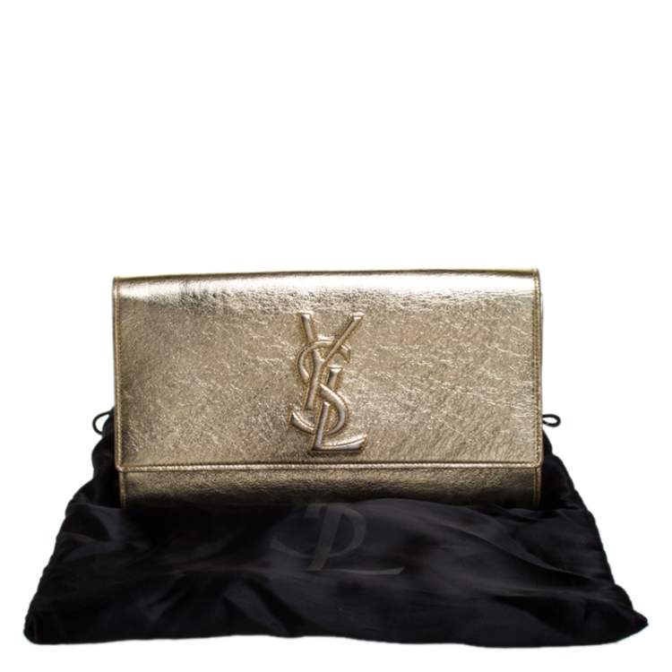 Pre Owned Saint Laurent Metallic Gold Leather Belle De Jour Flap Clutch
