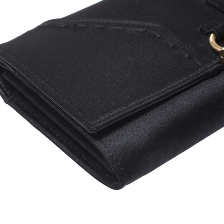 Pre Owned Saint Laurent Black Satin Crystal Muse Flap Wallet