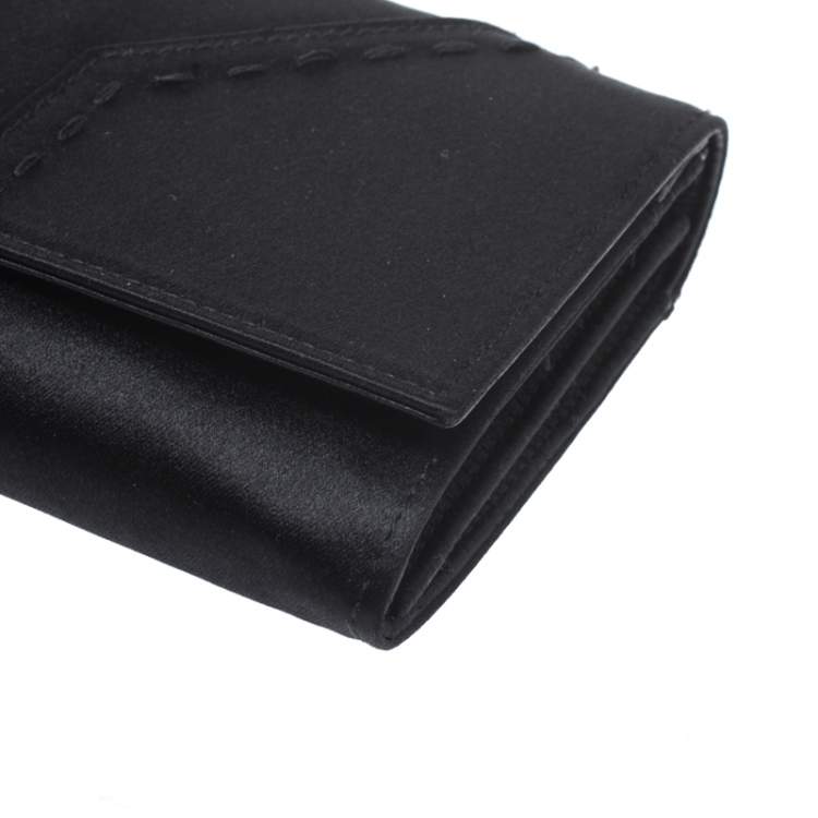 Pre Owned Saint Laurent Black Satin Crystal Muse Flap Wallet