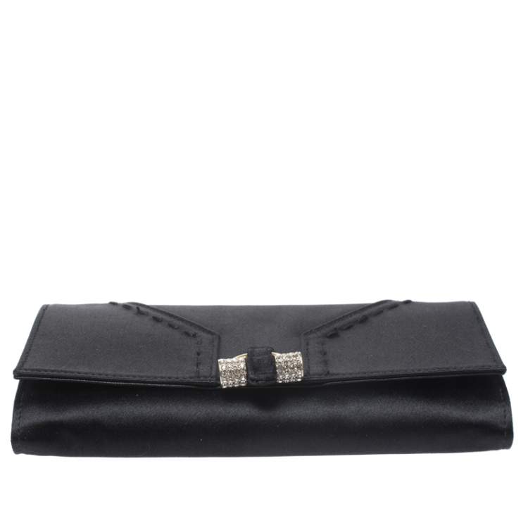 Pre Owned Saint Laurent Black Satin Crystal Muse Flap Wallet
