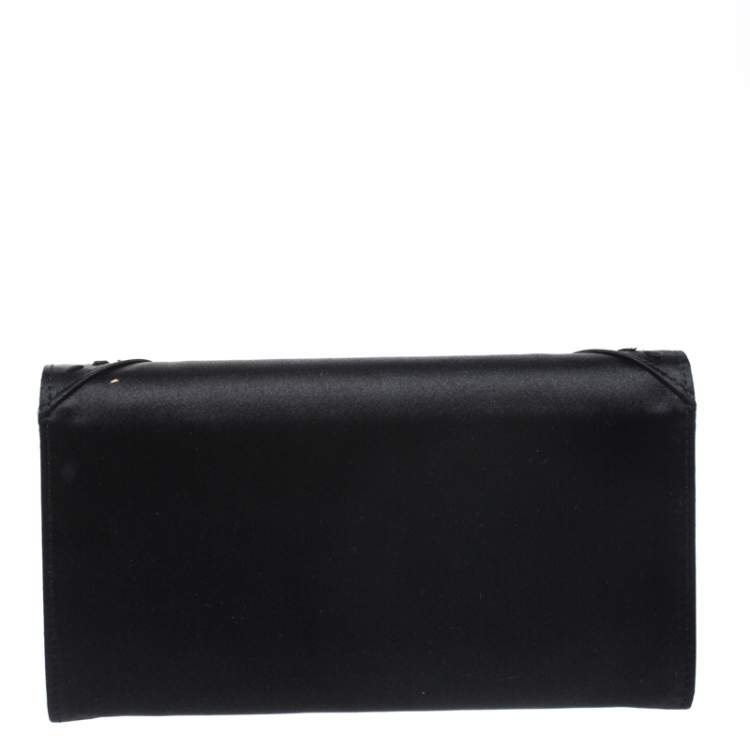 Pre Owned Saint Laurent Black Satin Crystal Muse Flap Wallet