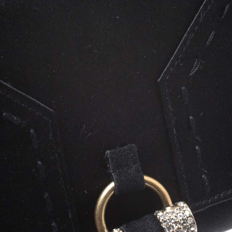 Pre Owned Saint Laurent Black Satin Crystal Muse Flap Wallet