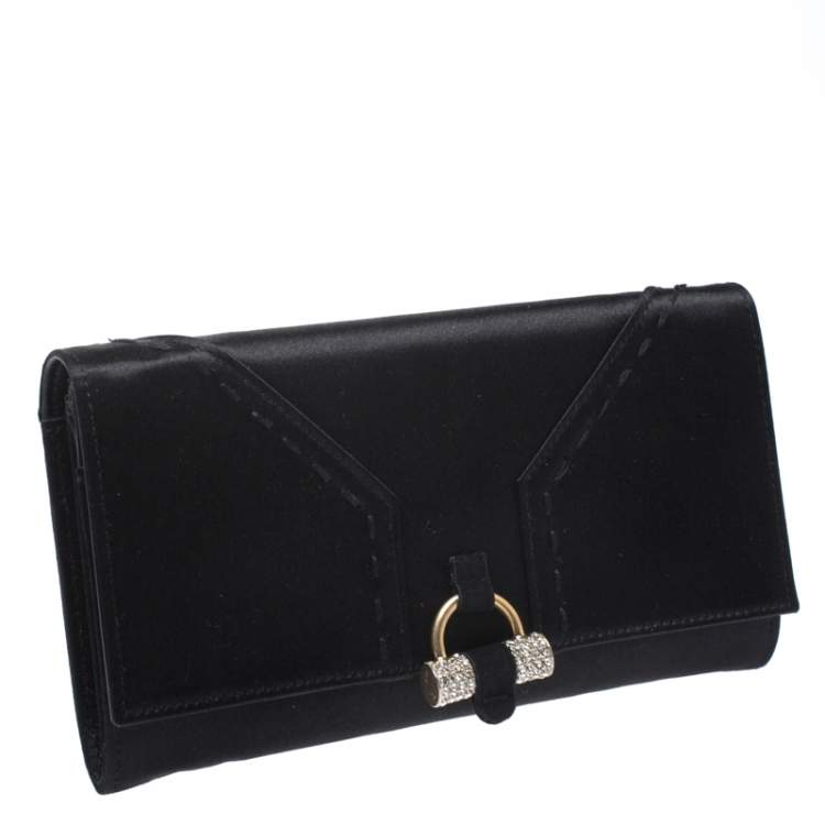 Pre Owned Saint Laurent Black Satin Crystal Muse Flap Wallet