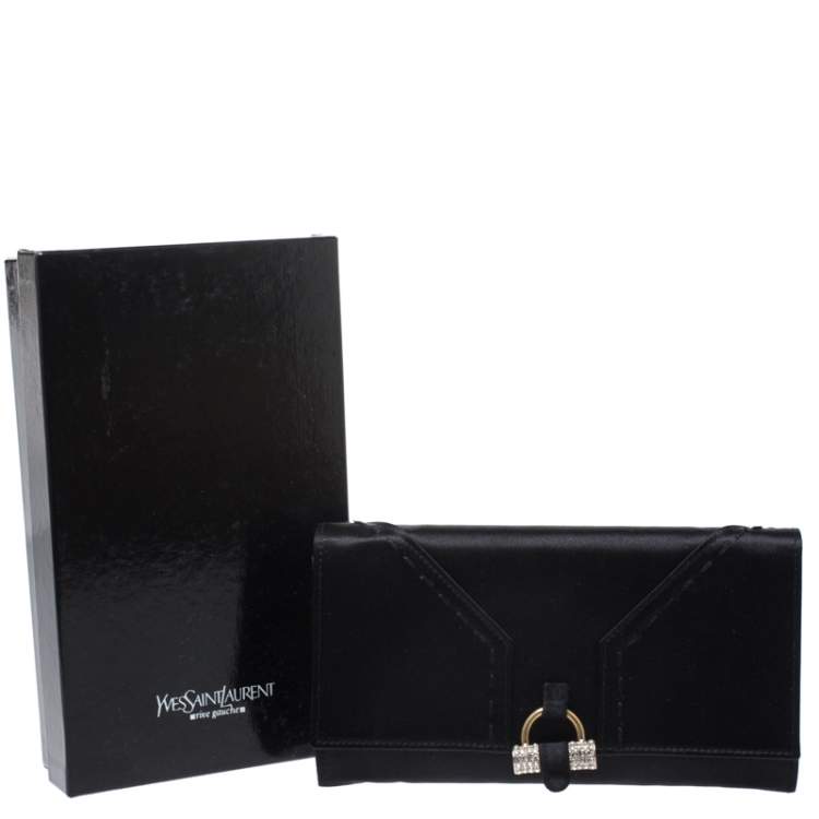 Pre Owned Saint Laurent Black Satin Crystal Muse Flap Wallet