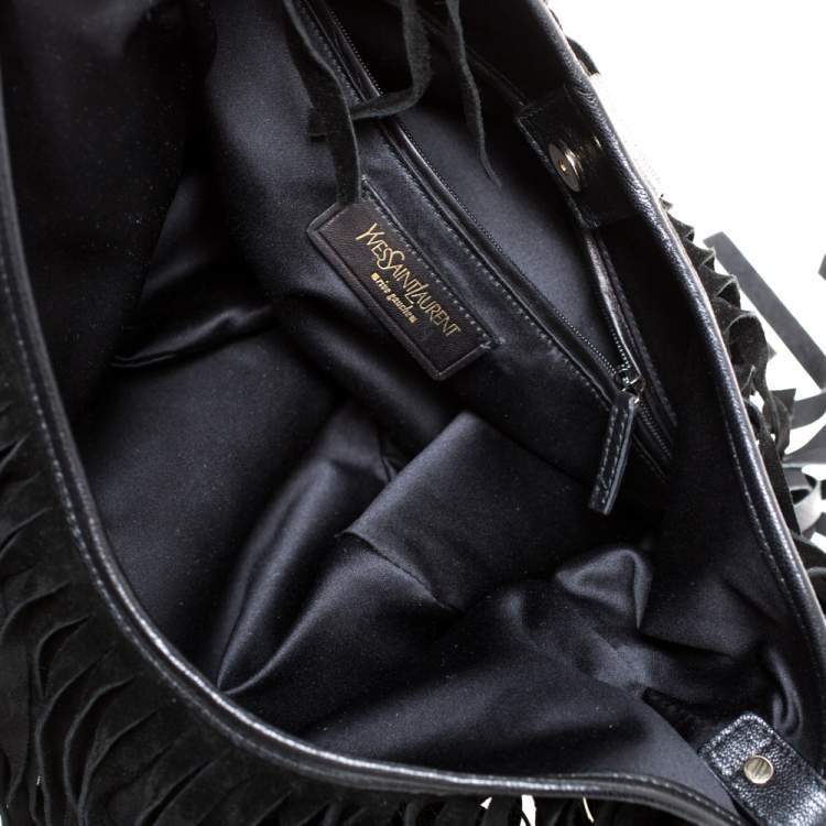 Pre Owned Saint Laurent Black Fringed Suede  and Leather La Boheme Shoulder Bag