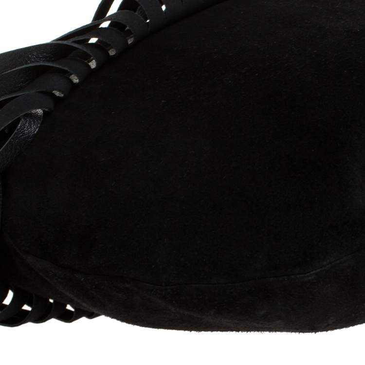 Pre Owned Saint Laurent Black Fringed Suede  and Leather La Boheme Shoulder Bag