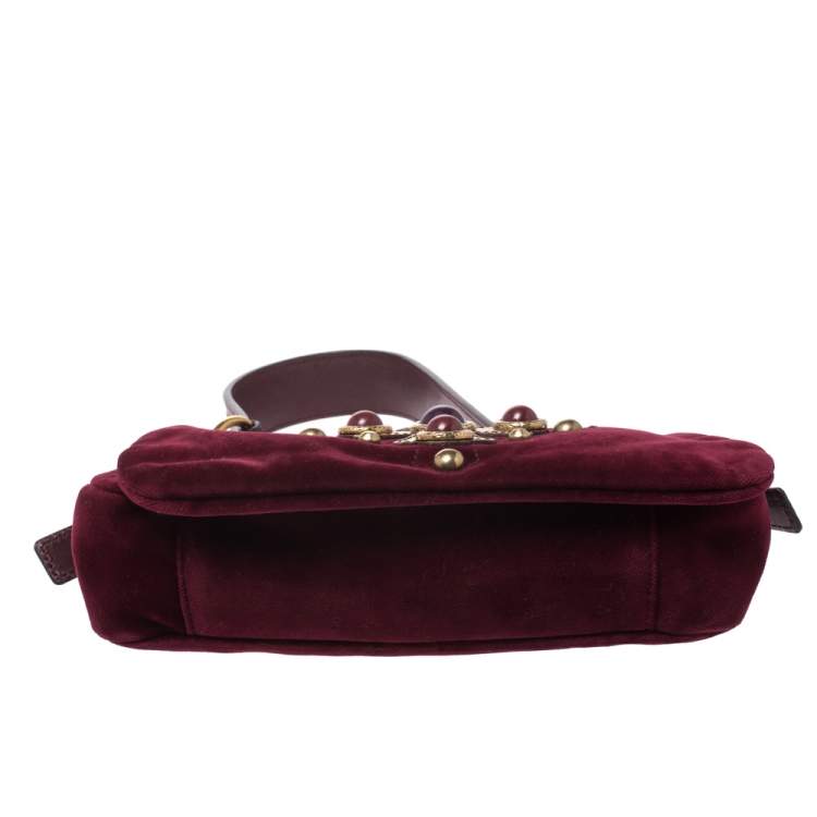 Pre Owned Saint Laurent Burgundy Velvet Venise Shoulder Bag