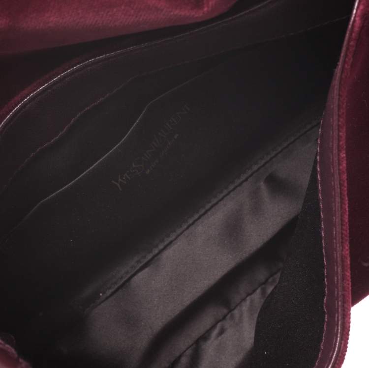 Pre Owned Saint Laurent Burgundy Velvet Venise Shoulder Bag