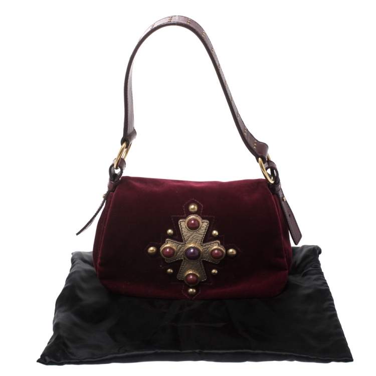 Pre Owned Saint Laurent Burgundy Velvet Venise Shoulder Bag