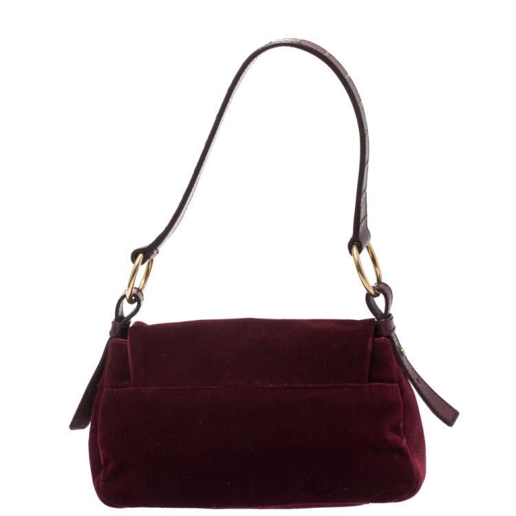 Pre Owned Saint Laurent Burgundy Velvet Venise Shoulder Bag