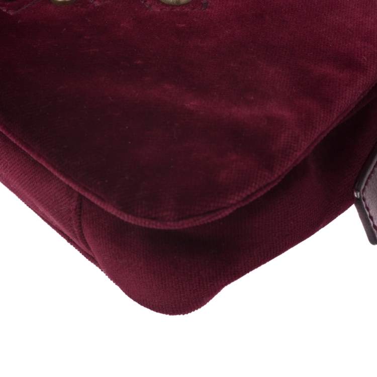 Pre Owned Saint Laurent Burgundy Velvet Venise Shoulder Bag
