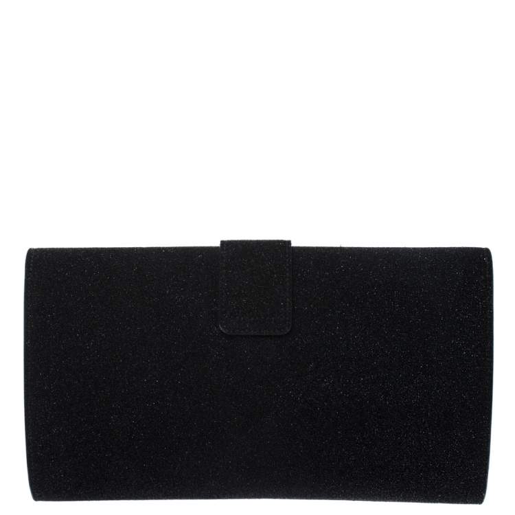 Pre Owned Saint Laurent  Black Suede Glittered Y-Ligne Clutch