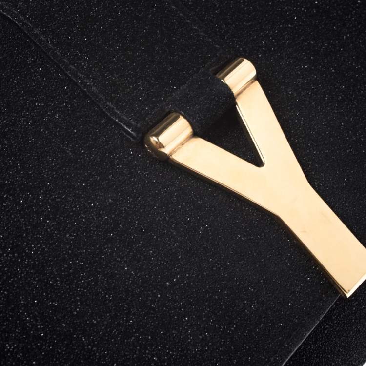 Pre Owned Saint Laurent  Black Suede Glittered Y-Ligne Clutch