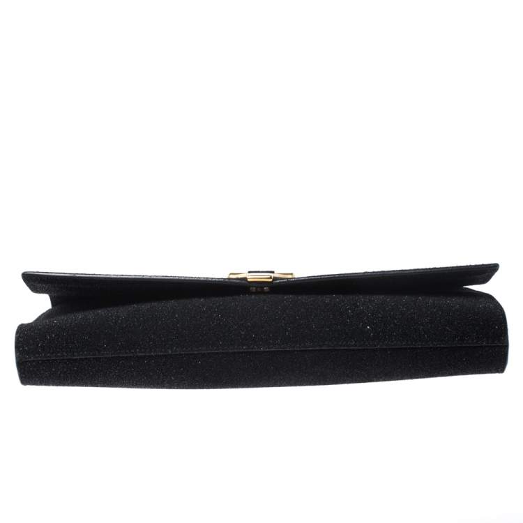Pre Owned Saint Laurent  Black Suede Glittered Y-Ligne Clutch