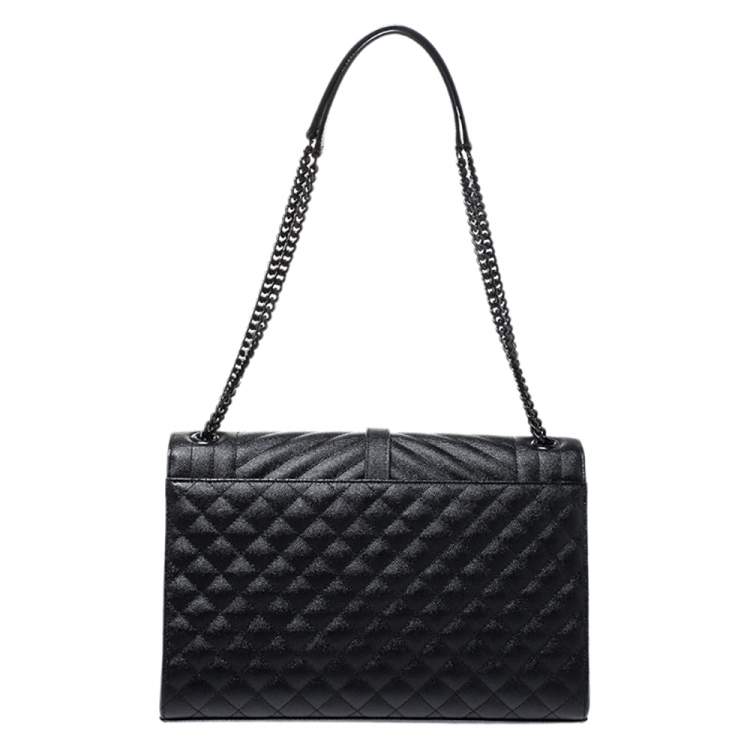 Pre Owned Saint Laurent Black Mix Matelasse Leather Envelope Shoulder Bag