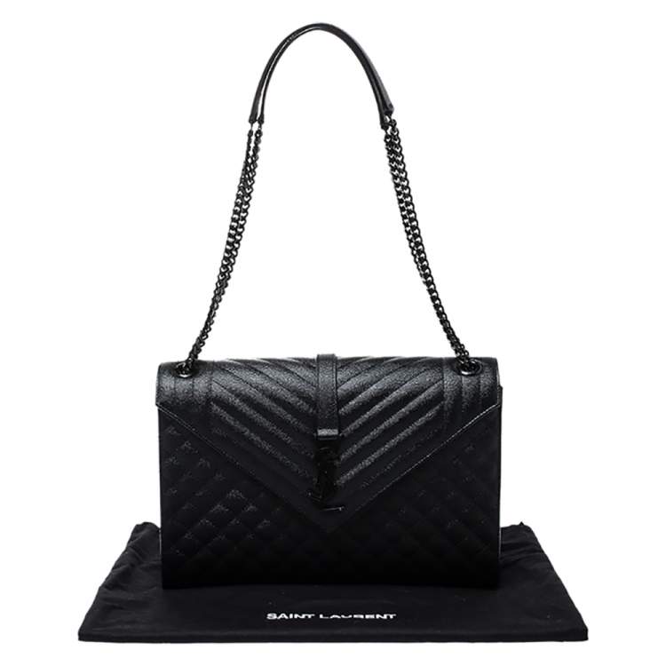 Pre Owned Saint Laurent Black Mix Matelasse Leather Envelope Shoulder Bag