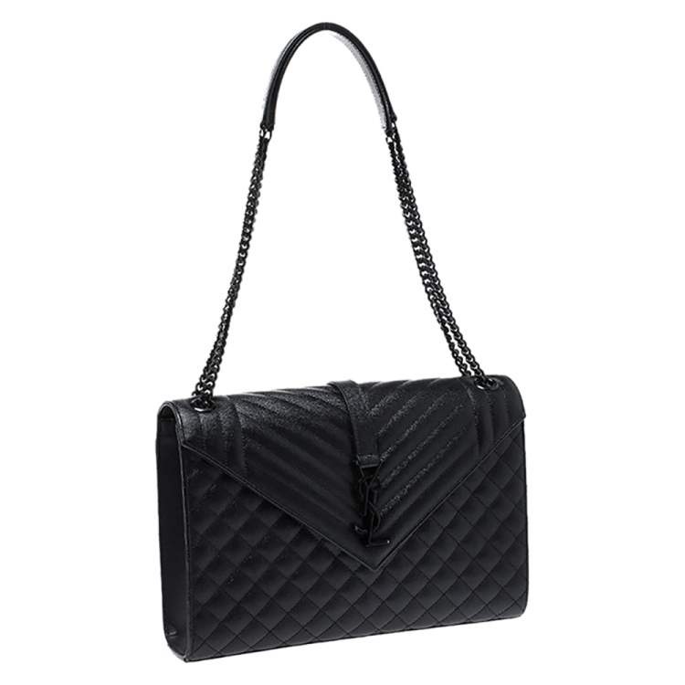 Pre Owned Saint Laurent Black Mix Matelasse Leather Envelope Shoulder Bag
