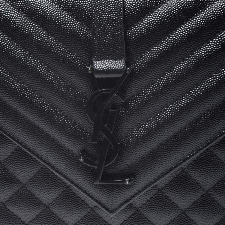 Pre Owned Saint Laurent Black Mix Matelasse Leather Envelope Shoulder Bag