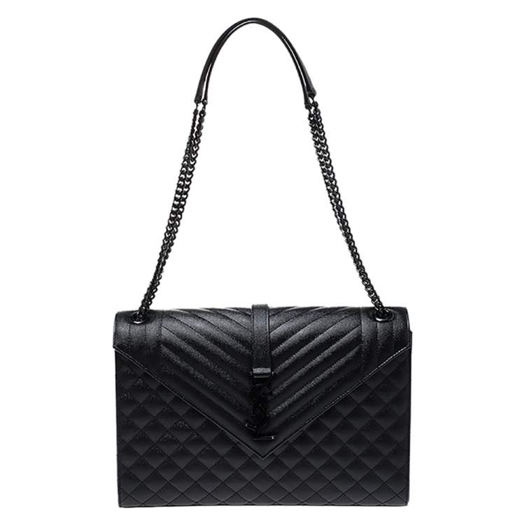 Pre Owned Saint Laurent Black Mix Matelasse Leather Envelope Shoulder Bag