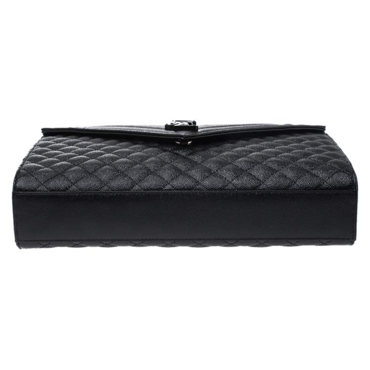 Pre Owned Saint Laurent Black Mix Matelasse Leather Envelope Shoulder Bag